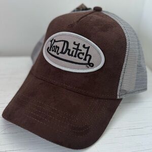 NWT Von Dutch Brown Suede and Gray Trucker Hat - Adjustable-SnapBack
